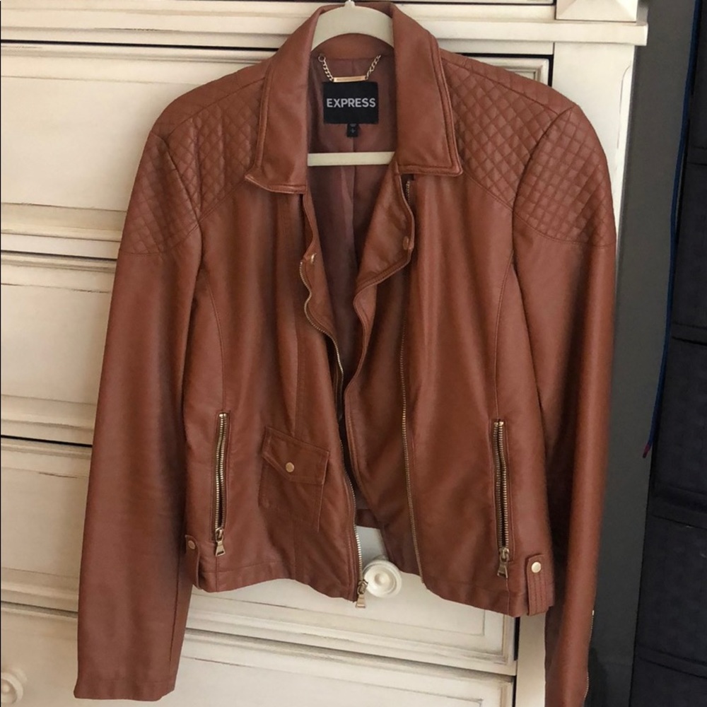 Express Tan Vegan Leather Moto Jacket